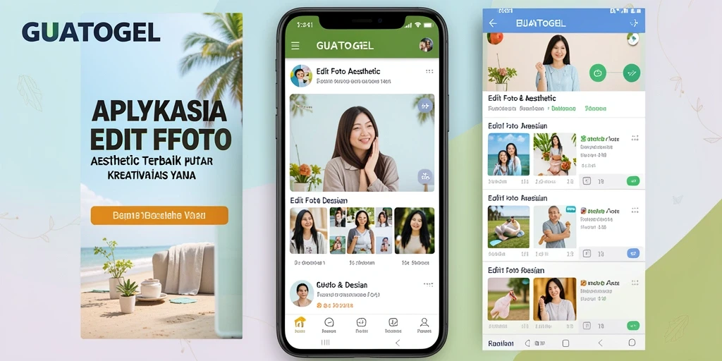 Tampilan antarmuka GUATOGEL dengan berbagai fitur Edit Foto Aesthetic.
